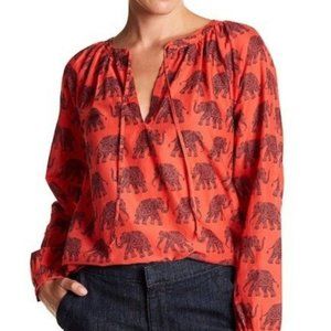 J. Crew Coral Tie Neck Top in Paisley Elephant.